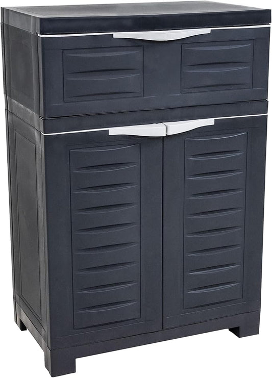 Sunnydaze 34.5" H Resin Garage Storage Cabinet - Garage Cabinet with Adjustable Shelf - Freestanding Utility Storage for Laundry Room, Office, Basement - Charcoal