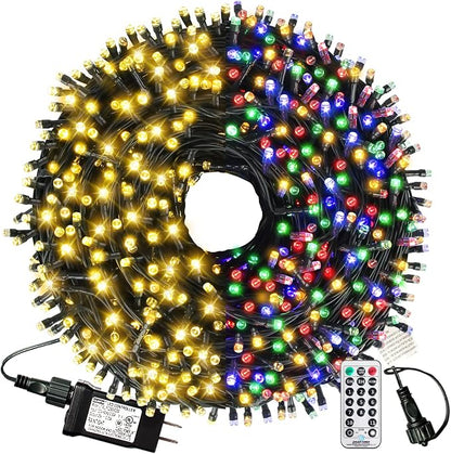 Color Chang Christmas Lights, Christmas String Lights | 105FT 300 LED End to End Connected 9 Modes Timer Remote for Outdoor Indoor Trees, Garden, Party (Warm White + Multicolor)