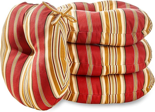 Greendale Home Fashions 15-inch Outdoor Round Bistro Seat Cushion, Set of 4, Tuscan Stripe 4 Count