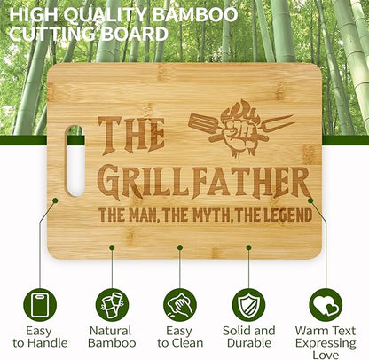 Dad Birthday Gift, The Grillfather Wood Cutting Board 12x8.6 Inch, Dads Gift from Daughter Son, Cool Kitchen Gifts for BBQ, Grill Masters, Father's Day Present for Papa,Grandpa,Husband