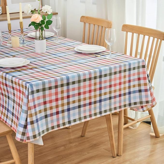 LIBERECOO Heavy Duty Vinyl Tablecloth with Flannel Backing Waterproof Oil-Proof Plastic Table Cloth Stain-Resistant Wipeable Rectangle or Square Table Cover for Indoor and Outdoor 60 x 84 Inch