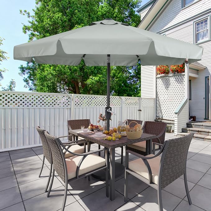MASTERCANOPY 9ft Patio Umbrella with Valance, Crank & Tilt, Light Gray | 8 ribs, UV/fade-resist, waterproof, vent, for garden/deck/yard/pool