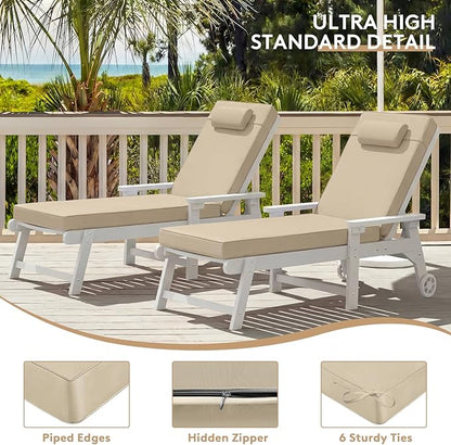 Chaise Lounge Cushion for Outdoor Furniture, Waterproof, Fade-Resistant and Tear Resistant, Patio Lounger Pads with Removable Cover for Pool, Deck, Lawn, 80x26x4 inch, Khaki