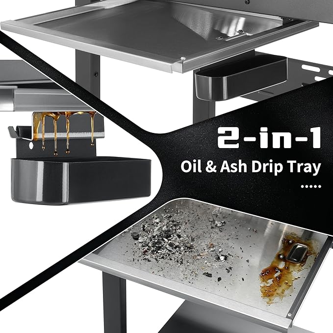 SKOK 4 Burner 3-in-1 Charcoal/Gas/Griddle Combo Outdoor Grill – 331 Sq. In. Cast Iron Grate & Griddle Pan, Propane Griddle Grill Combo for Outdoor Cooking, Backyard, Patio, Camping