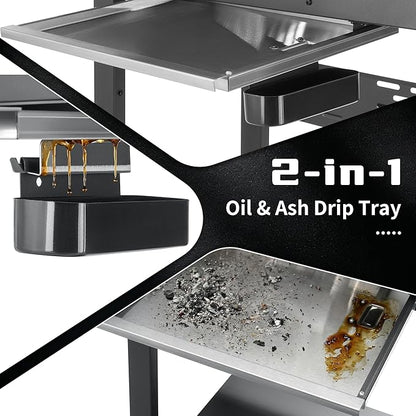 SKOK 4 Burner 3-in-1 Charcoal/Gas/Griddle Combo Outdoor Grill – 331 Sq. In. Cast Iron Grate & Griddle Pan, Propane Griddle Grill Combo for Outdoor Cooking, Backyard, Patio, Camping