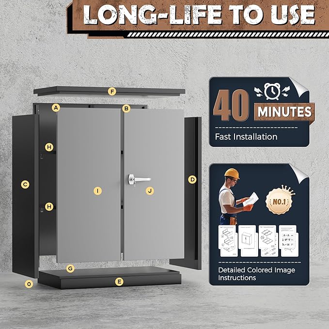 INTERGREAT Metal Garage Storage Cabinet, 36" Locking Counter Cabinet with 2 Locking Doors and 2 Adjustable Shelves, Small Steel Cabinet for for Home Office, Gym, School(Black Grey)