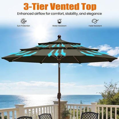 EliteShade USA 10-Year-Non-Fading 10ft 3-Tier Market Patio Umbrella, Commercial Grade Outdoor Table Umbrella with Crank Open, Windproof & UPF 50+ UV Protection, Heavy Duty Ventilation for Garden, Deck, Pool, Backyard, Beach & Bistro, Charcoal