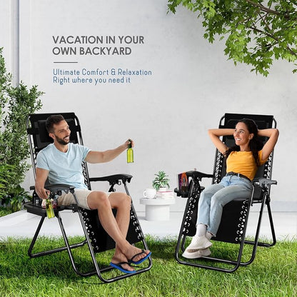 Nestl Zero Gravity Chairs Set of 6, Patio Lounge Chair Outdoor with Pillows & Cup Holder Trays, Adjustable Steel Mesh Reclining Camping Chair, Folding Patio Lawn Chair for Deck, Beach, Yard - Black