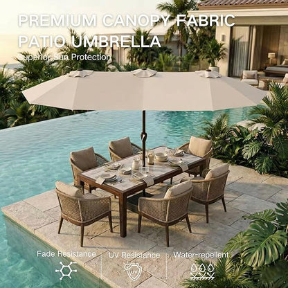 Kingdura 13ft Large Patio Umbrella with Base Included, Double-Sided Rectangle Outdoor Table Umbrella with 12 Reinforced Ribs, Crank Lift for Market Pool Deck Backyard, Beige