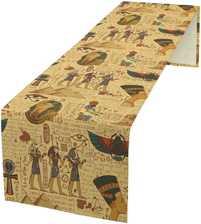 Vintage Ancient Egypt Table Runner Old Egypt Hieroglyphics African Pharaoh Theme Mysterious Egyptian Culture Dinner Runner for Farmhouse Coffee Kitchen Dining Holiday Party Home Decor 13x108in