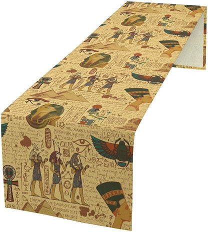 Vintage Ancient Egypt Table Runner Old Egypt Hieroglyphics African Pharaoh Theme Mysterious Egyptian Culture Dinner Runner for Farmhouse Coffee Kitchen Dining Holiday Party Home Decor 13x108in