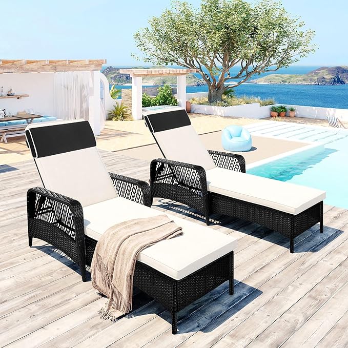 Enipate Outdoor Chaise Lounge Head Pillow, Pack of 2 Water Resistant Headrest Pillows with Elastic Band for Pool Patio Chairs