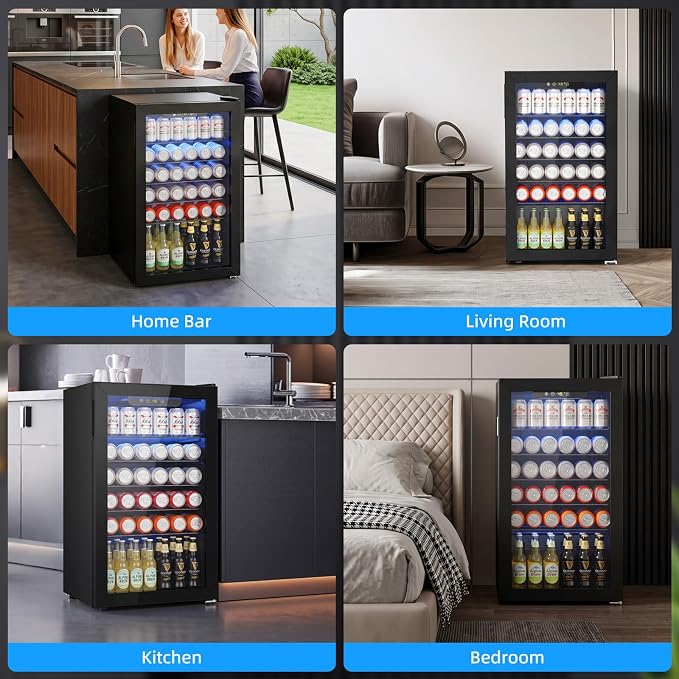 Antarctic Star Mini Fridge 130 Can Beverage Refrigerator Cooler with Glass Door,Adjustable Shelves & Digital Temperature for Soda Beer or wine fridge for Home, Office Bar 3.2cu.ft
