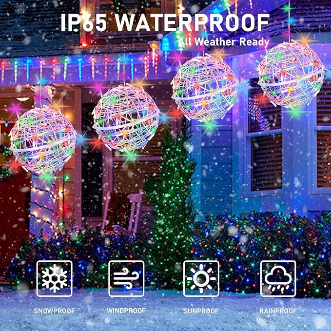 Outdoor Christmas Balls Lights Tree Lights Waterproof, 4 Pack 11.81" LED Hanging Globe Sphere Lights with 8 Lighting Modes Memory Timer Plug for Party Wedding Xmas Porch Patio Garden Yard Decorations