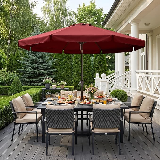 ABCCANOPY 10ft Scalloped Patio Umbrella, Outdoor Table Umbrella with Tilt and Crank, Fiberglass Ribs Deck Umbrella for Patio, Pool, Garden, Picnic (Burgundy)