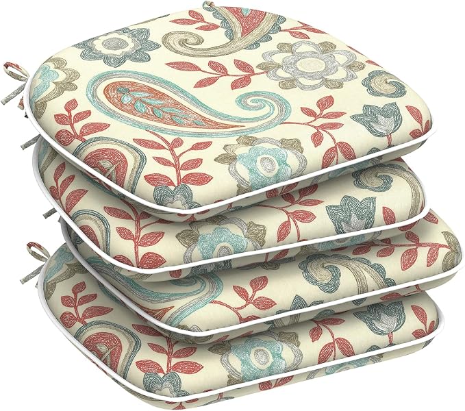 DYTXIII Set of 4 Outdoor Chair Cushions with Ties,Water Repellent Patio Chair Pads 17"x 16" for Outdoor Furniture,Round Corner Seat Cushions for Garden Yard Kitchen Paisley Vintage