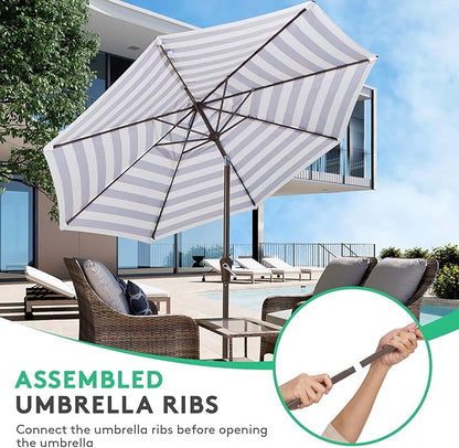 JEAREY 10FT Patio Umbrellas Outdoor Table Umbrella with Push Button Tilt and Crank, Market Umbrella 8 Sturdy Ribs UV Protection Waterproof for Pool, Garden (Black & White Stripe)