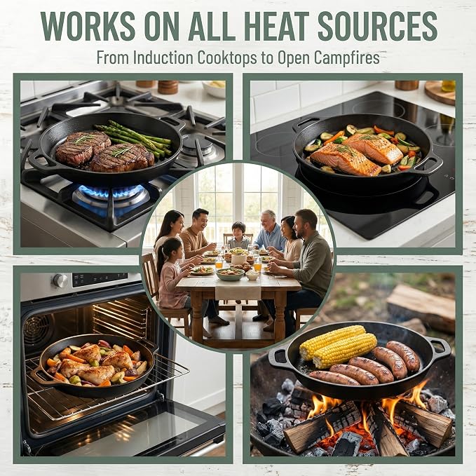 12" Nonstick Comals Para Tortillas -Cast Iron Griddle Pan, Dishwasher Safe Round Skillet with Handles for Stove Top, Oven, Grill & Camping –Versatile Flat Top for Pancakes&Meats