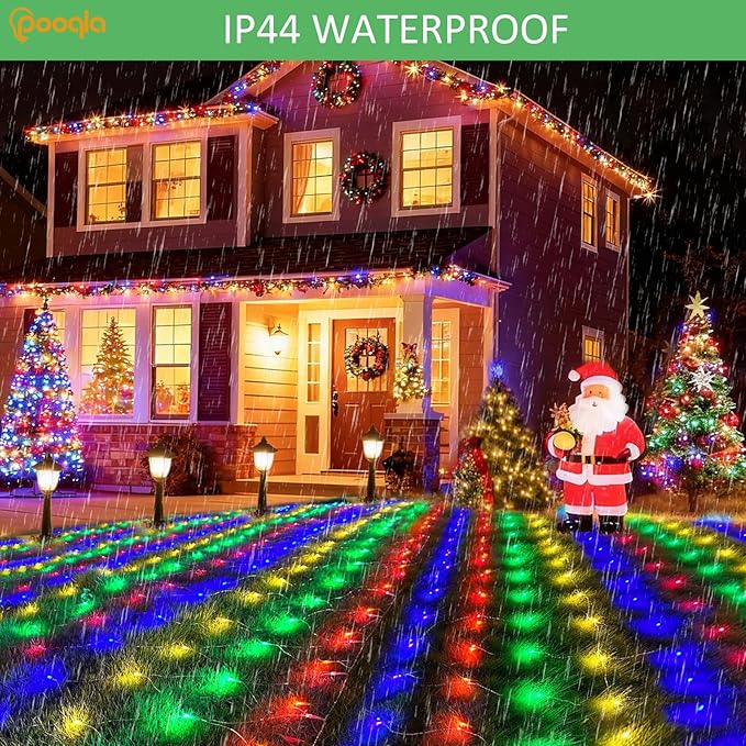 Pooqla Solar Net Lights, 21x5ft 360LED Christmas Net Lights Outdoor with 8 Modes, Solar & USB Powered Waterproof Green Wire Net Mesh String Lights for Bush Backyard Patio Decor, Colorful