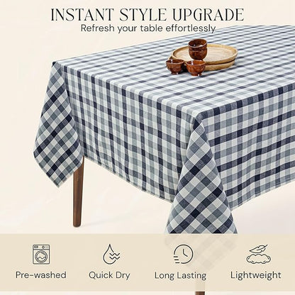 Light and Dark Grey with Natural Plaid Gingham Check Tablecloth, 60x102 Inch, 100% Cotton, Washable, Reusable Farmhouse Table Linen for Holiday, Weddings, Everyday Dining Table Cover
