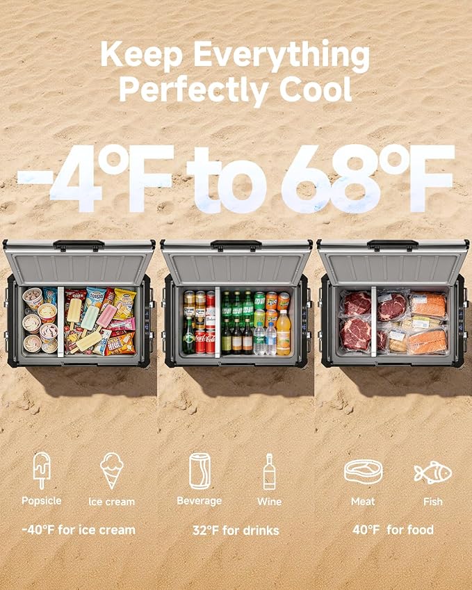 BODEGA 12V Car Refrigerator, 63QT Stainless Steel Portable Fridge with Removable Divider for Dual Zone MAX/ECO Modes & Battery Protection, Electric Cooler for RV, Truck, Camping