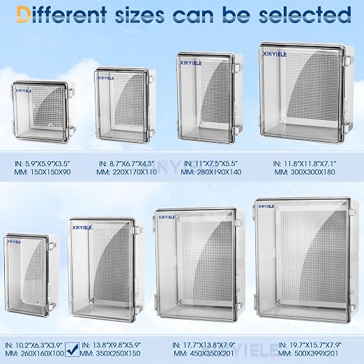 Waterproof Outdoor Project ABS Plastic Junction Box IP67 Weatherproof Dustproof Enclosure with Hinged Cover, Mounting Plate,Wall Brackets for Power Project (Clear,10.2"X6.3"X3.9")