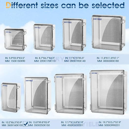 Waterproof Outdoor Project ABS Plastic Junction Box IP67 Weatherproof Dustproof Enclosure with Hinged Cover, Mounting Plate,Wall Brackets for Power Project (Clear,10.2"X6.3"X3.9")