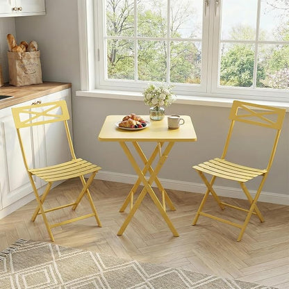 Garvee 3PCS Bistro Set, Folding Patio Furniture Set w/ 2 Chairs,Solid Steel | Foldable space-saving bistro set, fully pre-assembled for instant use. Powder-coated weatherproof steel frame. Easy-clean