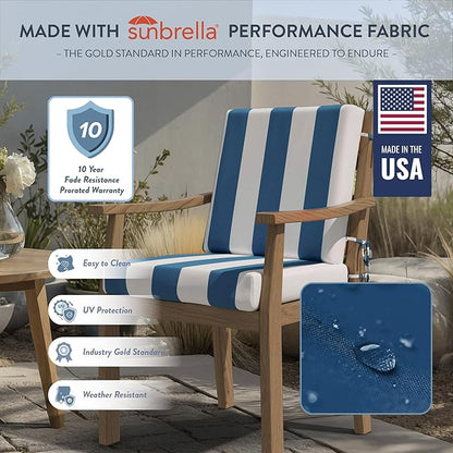 California Umbrella Outdoor Dining Chair, Patio Seat Cushion, 20 x 40 Inch, Premium Outdoor Memory Foam, Fade Resistant Sunbrella Fabric, Fabric Ties,Cabana Regatta