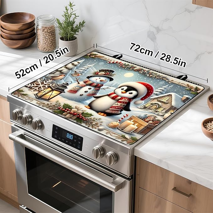 Christmas Stove Top Cover Snowman Stove Top Cover for Home Decoration Kitchen Pad Non-Stick Washable Cooktop Covers Countertop Protector Keep Stove Clean 28"x20" (Snowman)