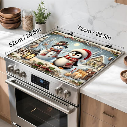 Christmas Stove Top Cover Snowman Stove Top Cover for Home Decoration Kitchen Pad Non-Stick Washable Cooktop Covers Countertop Protector Keep Stove Clean 28"x20" (Snowman)