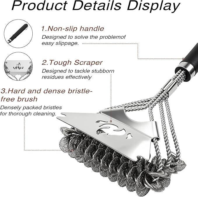 TNTOR Grill Brush Bristle Free with Scraper, 18" Handle BBQ Grill Brush for Outdoor Grill, Extra Strong Grill Cleaner Brush for Grill/Smoker/Gas/Charcoal, Father's Day Grill Gifts for Men/Dad