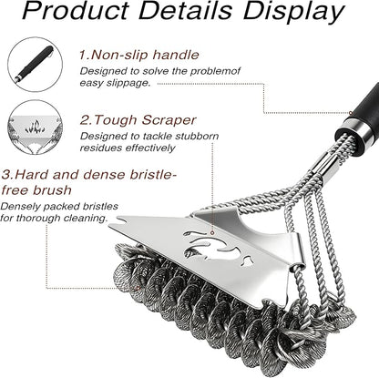 TNTOR Grill Brush Bristle Free with Scraper, 18" Handle BBQ Grill Brush for Outdoor Grill, Extra Strong Grill Cleaner Brush for Grill/Smoker/Gas/Charcoal, Father's Day Grill Gifts for Men/Dad