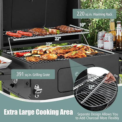 Giantex 24-Inch Charcoal Grill - 2 Foldable Side Tables, Bottom Storage Shelf, 8 Hooks, Adjustable Charcoal Tray, Pull-out Ash Tray, Outdoor BBQ Grill for Family Gatherings Backyard Party Camping