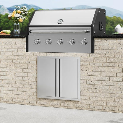 VEVOR BBQ Double Outdoor Kitchen Door, 26W x 24H Inch, Stainless Steel Flush Mount, Vertical Wall Door with Recessed Handles, for Grilling Station