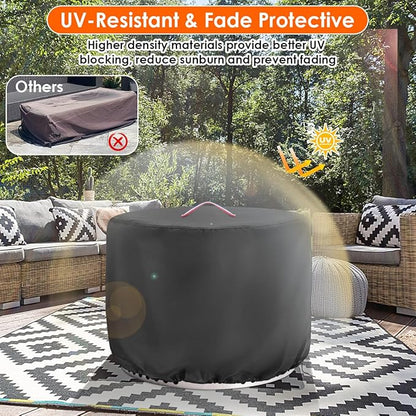 Fire Pit Cover Round,600D Waterproof Outdoor Extra Large Firepits Cover For 47 Inch Fire Pit with 2 Grills,Wood Burning Round Fireplace Cover - 47"D x 16"H