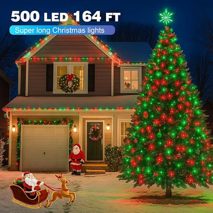 500LED Outdoor Christmas Lights, 164FT String Lights (Red & Green) | IP44 waterproof,8 Modes,Remote control 3 Timers & Memory Function, Ideal Indoor & Outdoor Christmas Tree Holiday Decorations