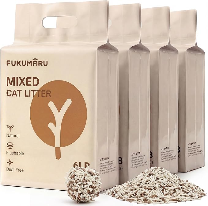 FUKUMARU Tofu Cat Litter 10.8 kg – Clumping Cat Litter, Apple Wood Pellet Mix, Dust Free and Easy to Chip, Odor Control, Can Be Discarded in the Toilet
