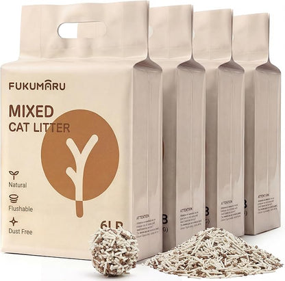 FUKUMARU Tofu Cat Litter 10.8 kg – Clumping Cat Litter, Apple Wood Pellet Mix, Dust Free and Easy to Chip, Odor Control, Can Be Discarded in the Toilet