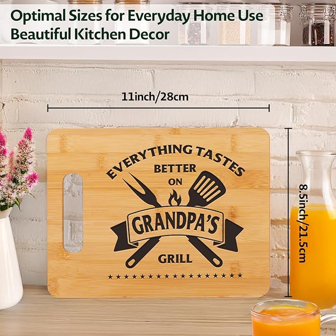 Gifts for Grandpa, Best Father's Day Gifts for Grandpa, Unique Bamboo Cutting Board - Everything Tastes Better on Grandpa's Grill