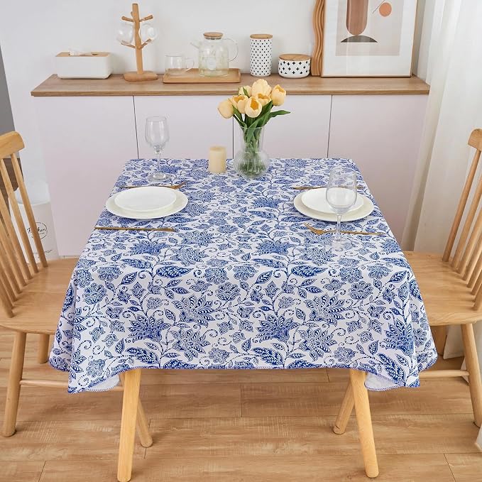 LIBERECOO Heavy Duty Vinyl Tablecloth with Flannel Backing Waterproof Oil-Proof Plastic Table Cloth Stain-Resistant Wipeable Rectangle or Square Table Cover for Indoor and Outdoor 60 x 102 Inch