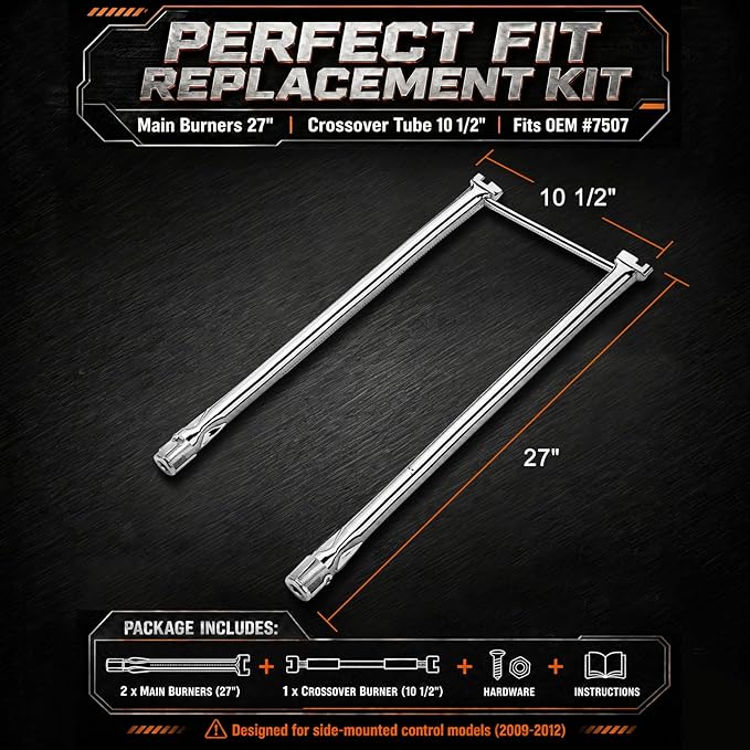 Uniflasy 7507 27 Inch Grill Burner Tubes for Weber Spirit 210/200 Series E-200 E-210 S-200 S-210 (with Side Control), Spirit 500 Genesis Silver A Stainless Steel Gas Grill Burner Tube Kit