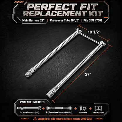 Uniflasy 7507 27 Inch Grill Burner Tubes for Weber Spirit 210/200 Series E-200 E-210 S-200 S-210 (with Side Control), Spirit 500 Genesis Silver A Stainless Steel Gas Grill Burner Tube Kit
