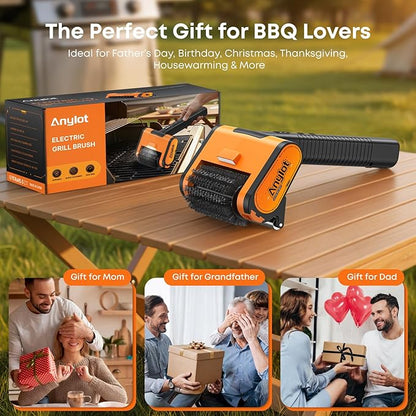 Electric Grill Brush, 1500RPM 3 Speeds, Grill Brush for Outdoor Grill with 3 Heads, Cordless Rechargeable BBQ Grate Cleaner with LED Light, Oil Splash Guard Grill Cleaning Brush for Barbecue Grates