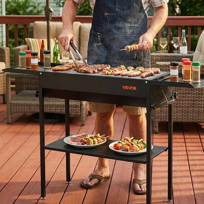 VEVOR Foldable Charcoal Grill, Portable Charcoal Barbecue Grill with Adjustable Height & Folding Side Tables, High-Temp Powder-Coated Steel Outdoor BBQ Grills for Camping Backyard Parties