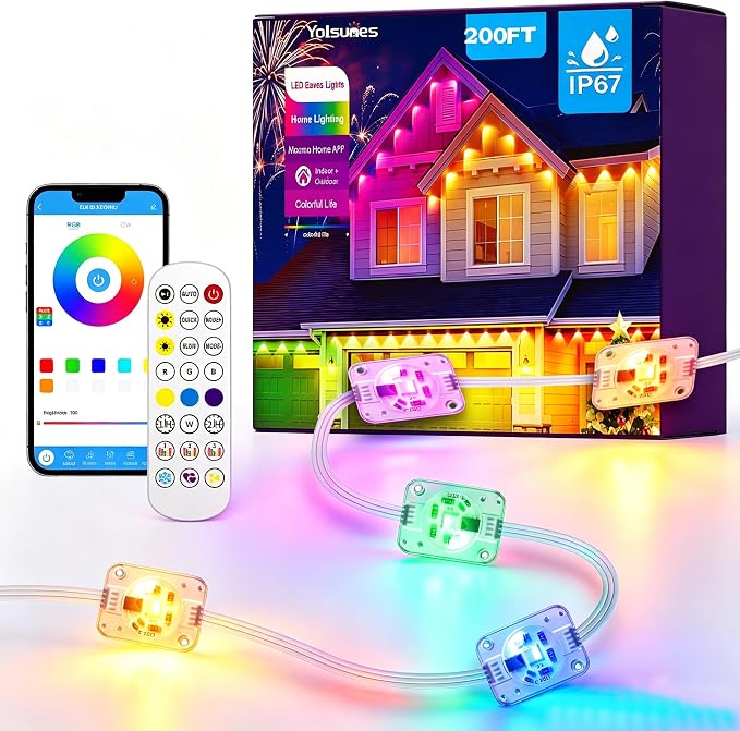 Permanent Outdoor Lights, 200ft RGB+IC Smart LED Eaves Lights for House | Outdoor String Lights with App/Remote, IP67 Waterproof Led Lights for Daily, Christmas, Halloween, Holiday, Party Decor
