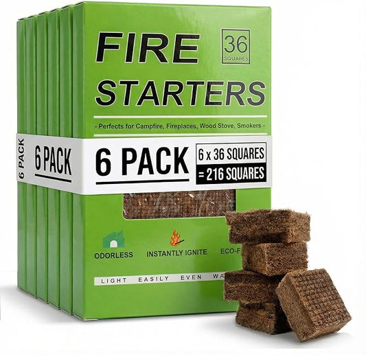 Fire Starter Squares for Campfire: Natural Fire Starters Cubes - Quick Ignition Odorless Firestarter Blocks for Grills BBQ Outdoor Firepits Fireplaces & Wood Stoves - 216 pcs