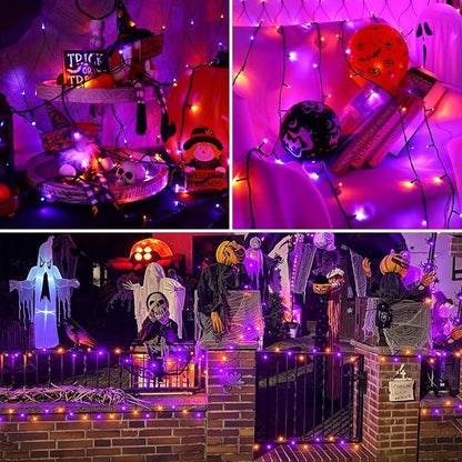QITONG Solar Halloween String Lights, 2 Pack Each 33ft 100 LED Orange and Purple Led Lights Outdoor Waterproof, 8 Modes Christmas Solar Twinkle Lights for Patio Porch Decor