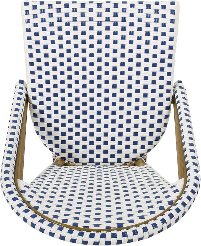 Christopher Knight Home Philomena Outdoor French Bistro Chair (Set of 2), Blue + White + Bamboo Print Finish
