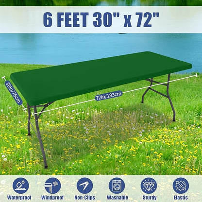 Moosfor 2 Pack Rectangle Spandex Fitted Table Cloth, 6FT Elastic Tablecloth | Washable Picnic Table Cover, Stretch Waterproof Table cloths for Party, Patio, Dining, Kitchen, 30" x 72", Emerald Green
